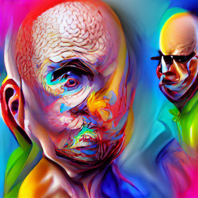 Detailed Portrait of a Bald Man in Vibrant Colors