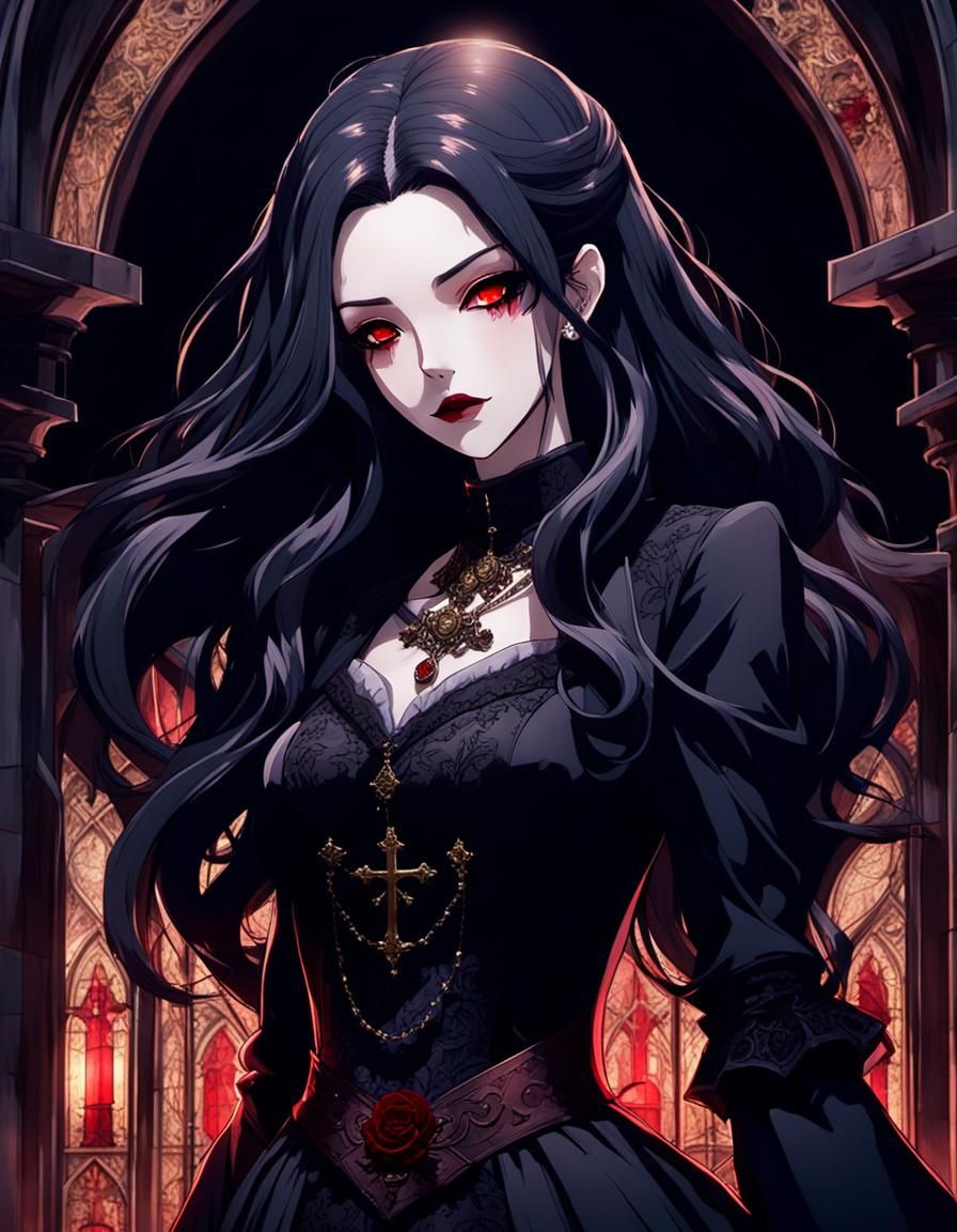 Baroque Anime Vampire in Gothic Church