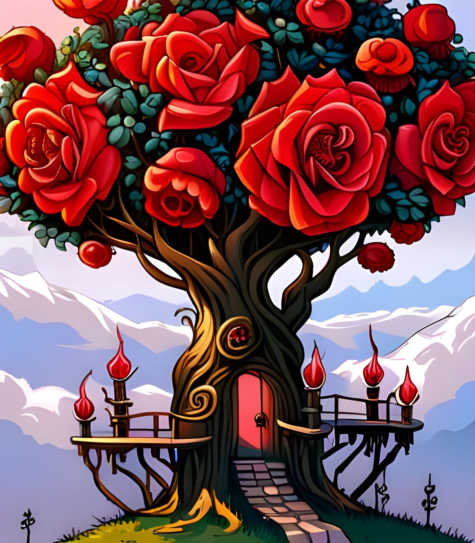 Fairytale Rose Treehouse: A Fantasy Art Masterpiece