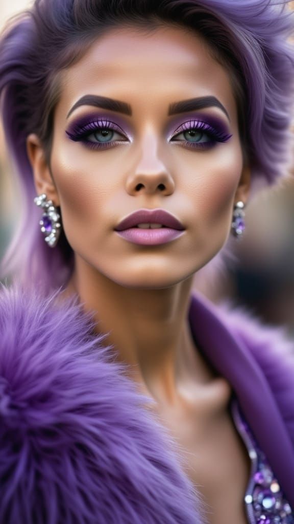 Elegant Woman with Purple Accents in High Fashion Portrait