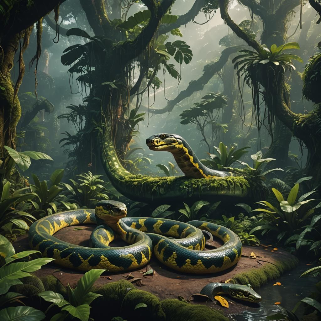 Anaconda in Rainforest Habitat: Detailed Matte Painting