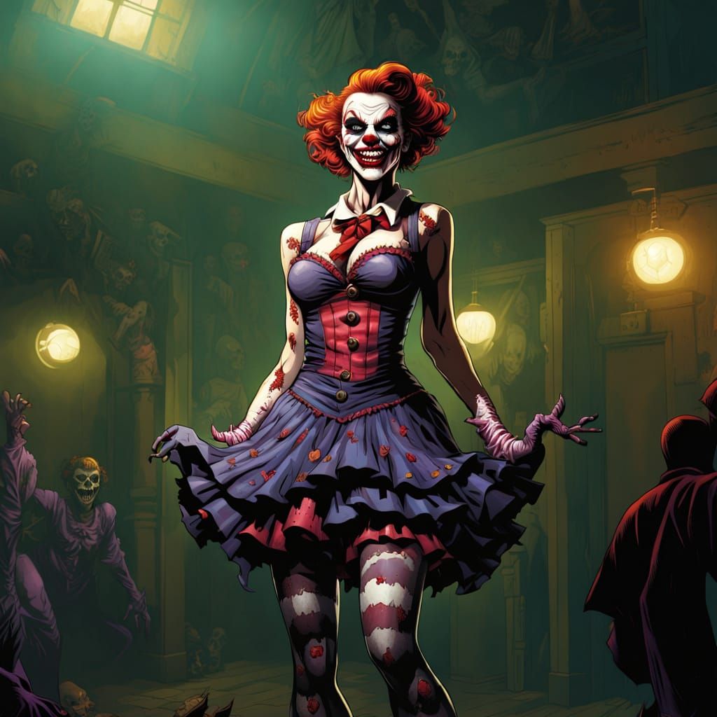 Zombie Clown Burlesque Dancer in Comic Book Art
