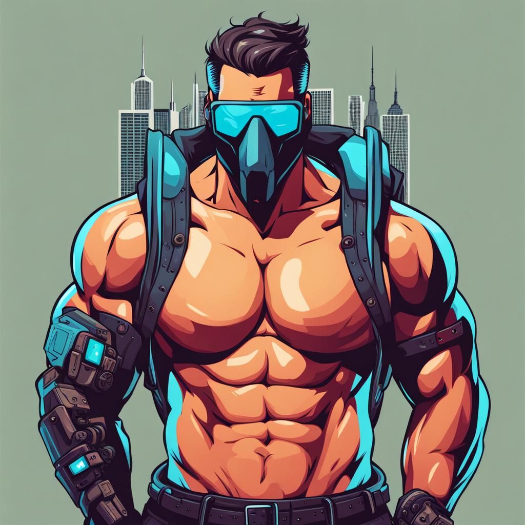 Cyberpunk Masked Torso Digital Illustration