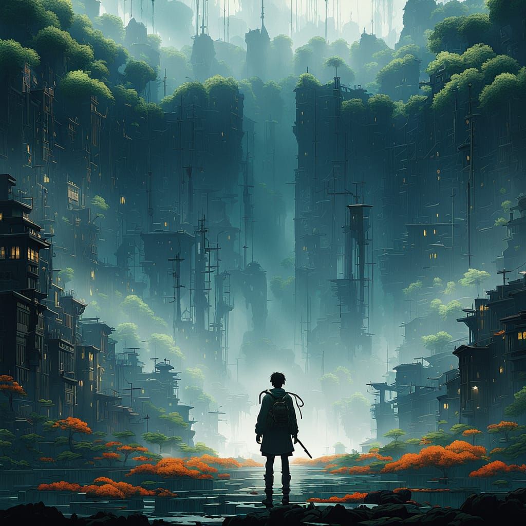 Dystopian Masterpiece in Vibrant Studio Ghibli Style