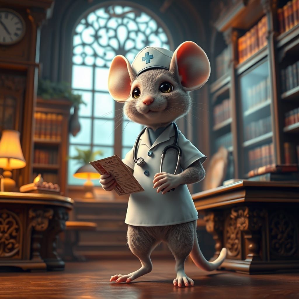 Fanciful Mouse Nurse Visits Cat Doctor's Office in High-Fant...