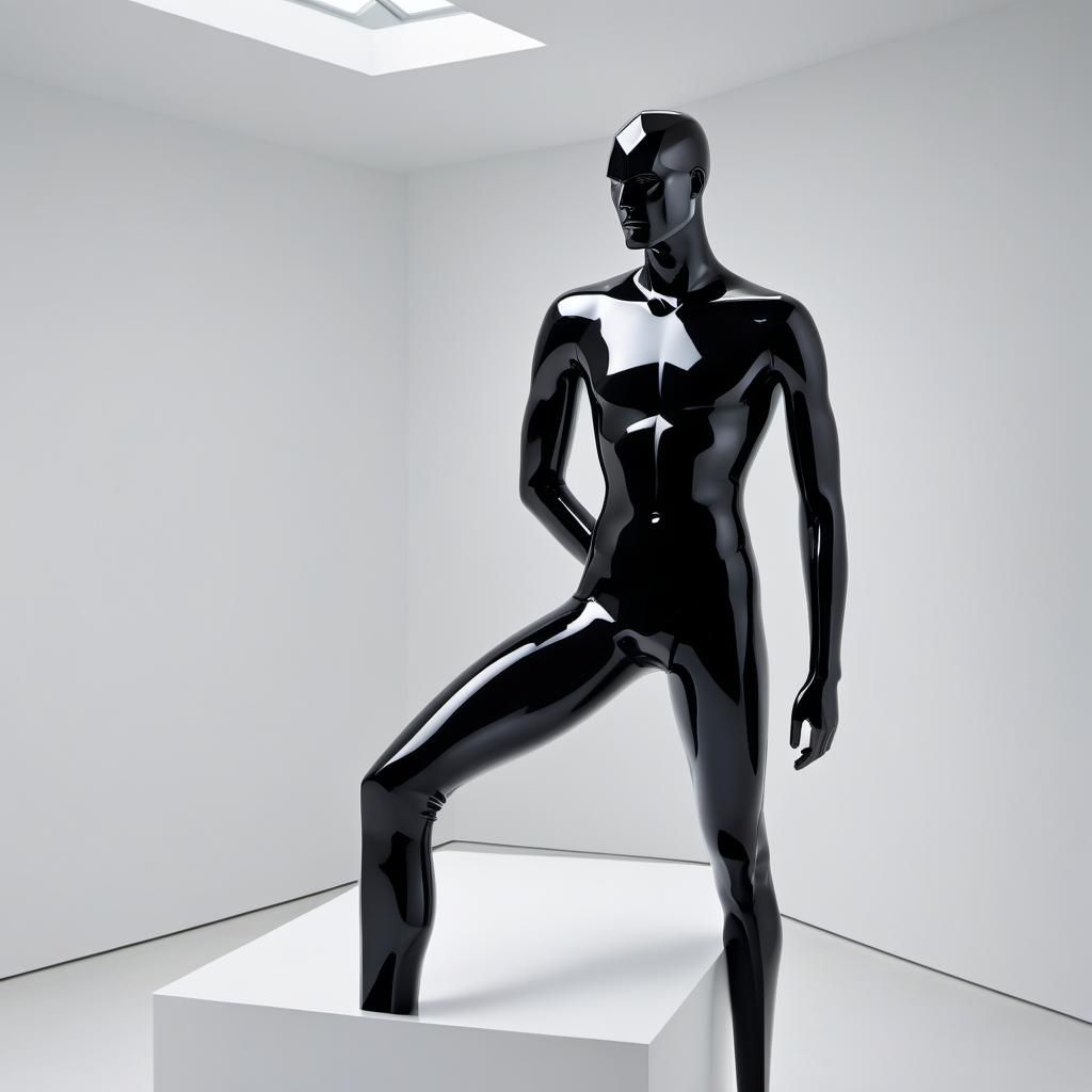 Black glass sculpture of a man