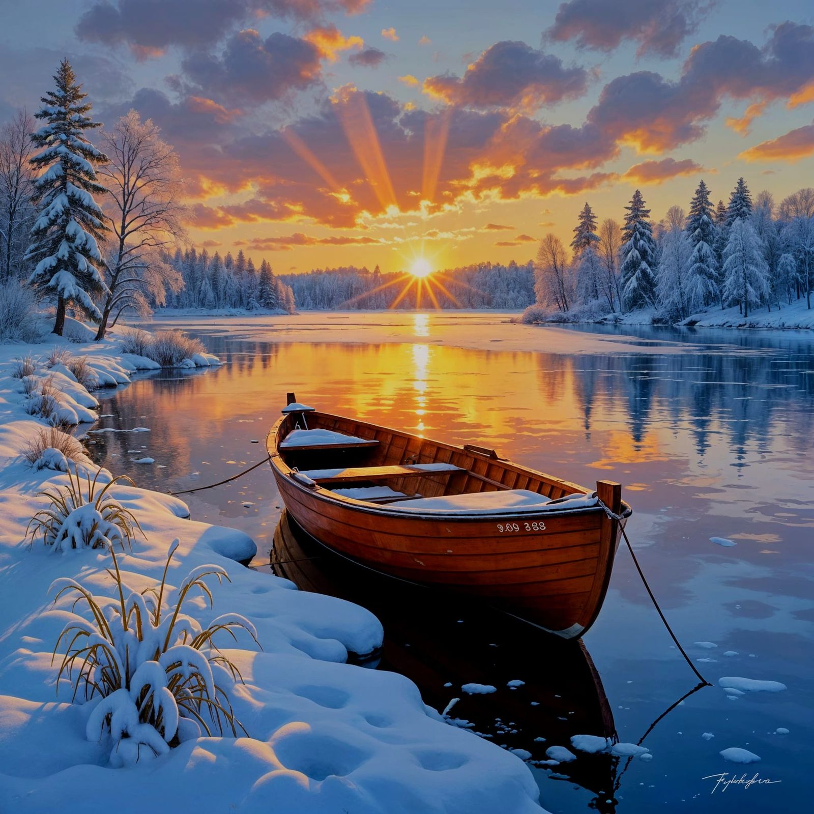 A sunset by the snowy lake 1 🏔️