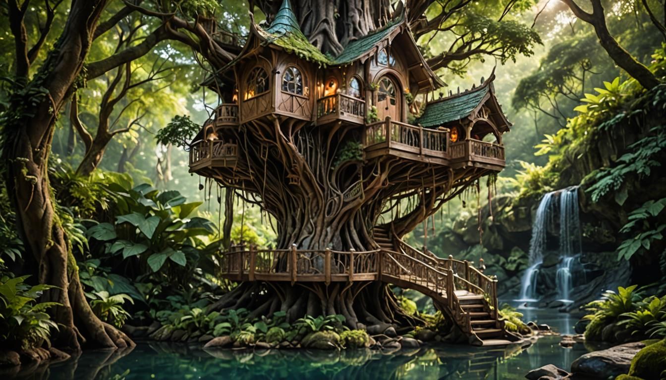 Enchanting Elven Treehouse in Primeval Forest Photography
