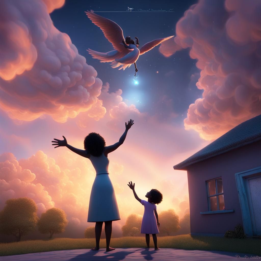 Touching Sky: Motherly Love in 3D Digital Art