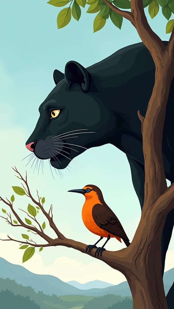 Panther and Bird Face Caricature in Digital Art