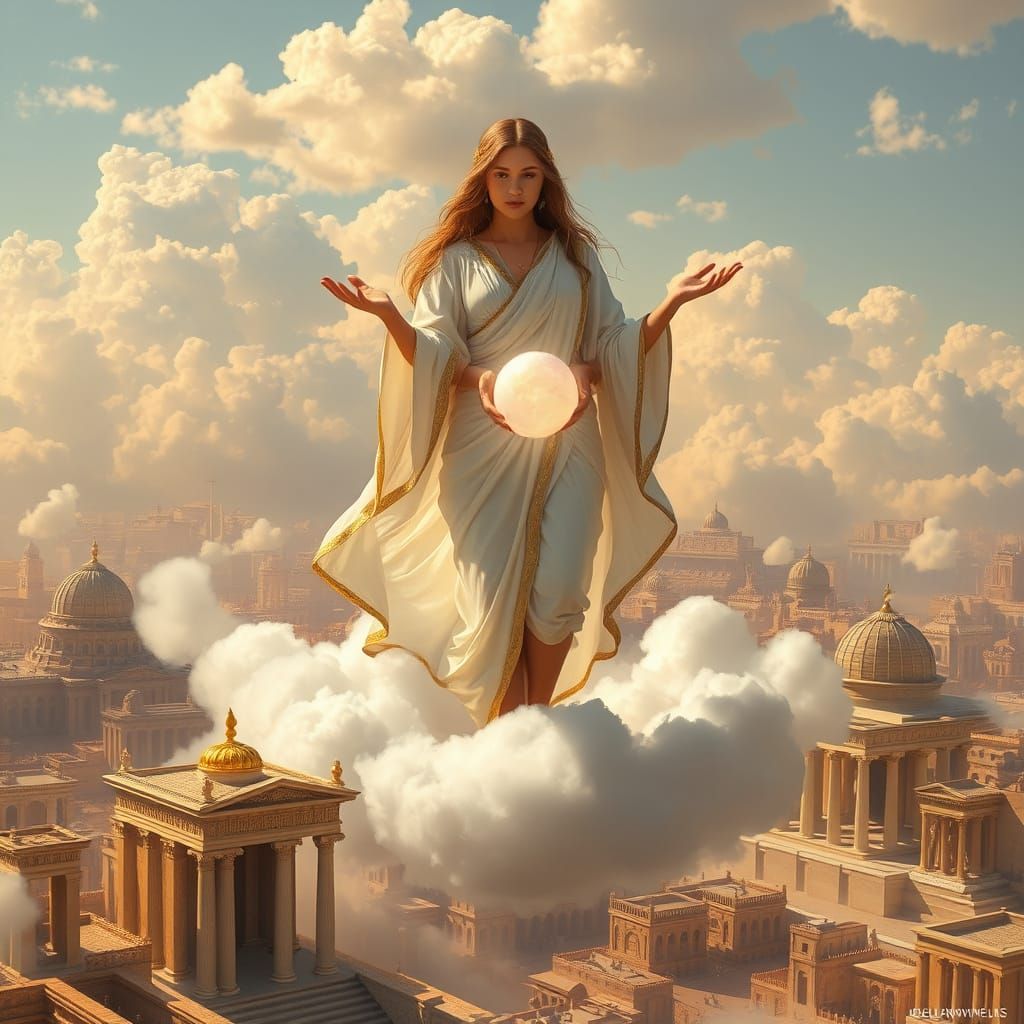 Ancient Greek Goddess Surrounded by Heavenly Light and Ancie...