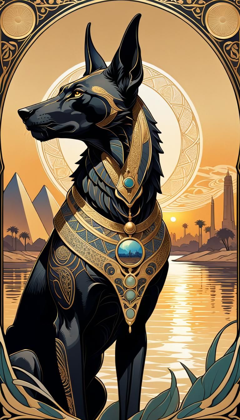 Anubis on the Nile in Art Nouveau Style
