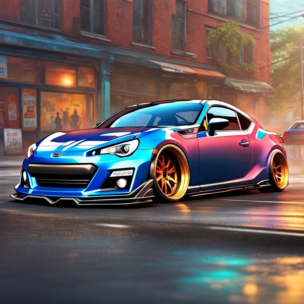 Slammed Widebody Subaru BRZ in Splash Art Style