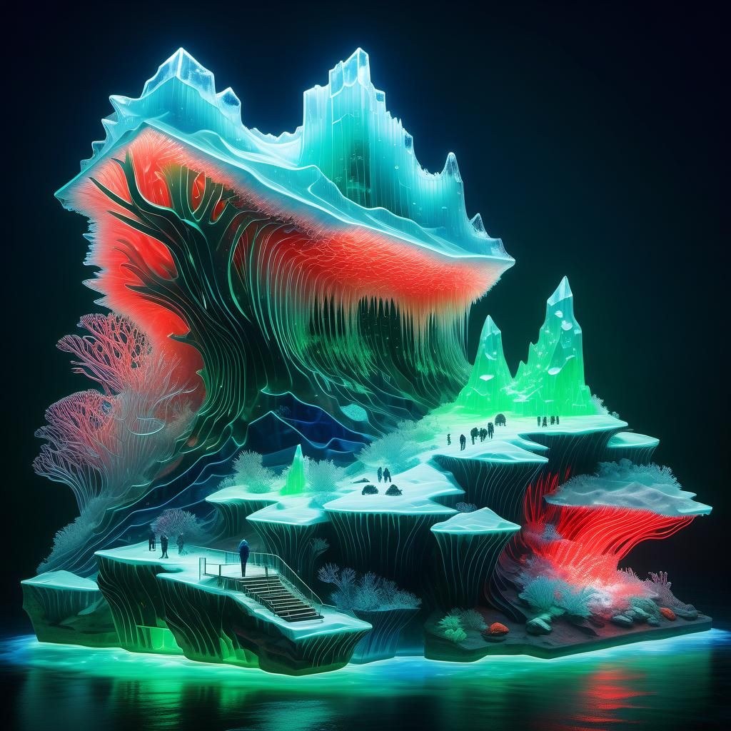 Biopunk Iceberg Illuminated by Neon and Lasers