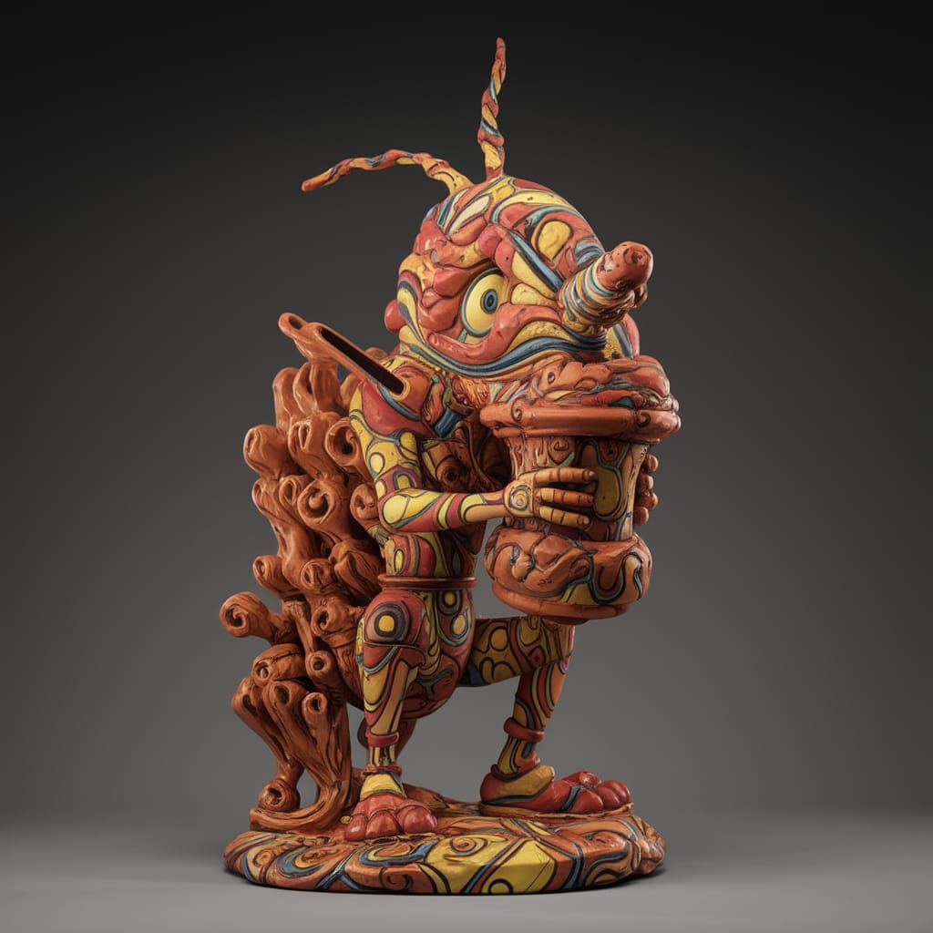 Twisted Surreal Earwig Sculpture with Glowing Artifact