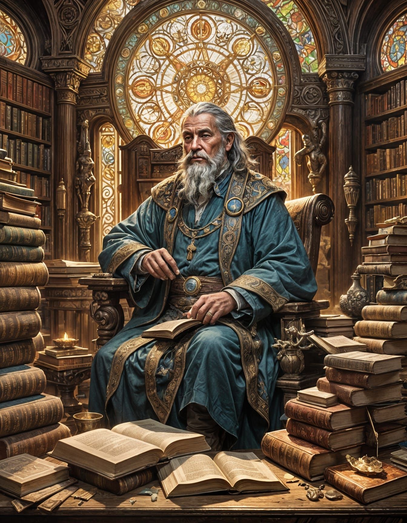 Wise Scholar Portrait in Art Nouveau Style