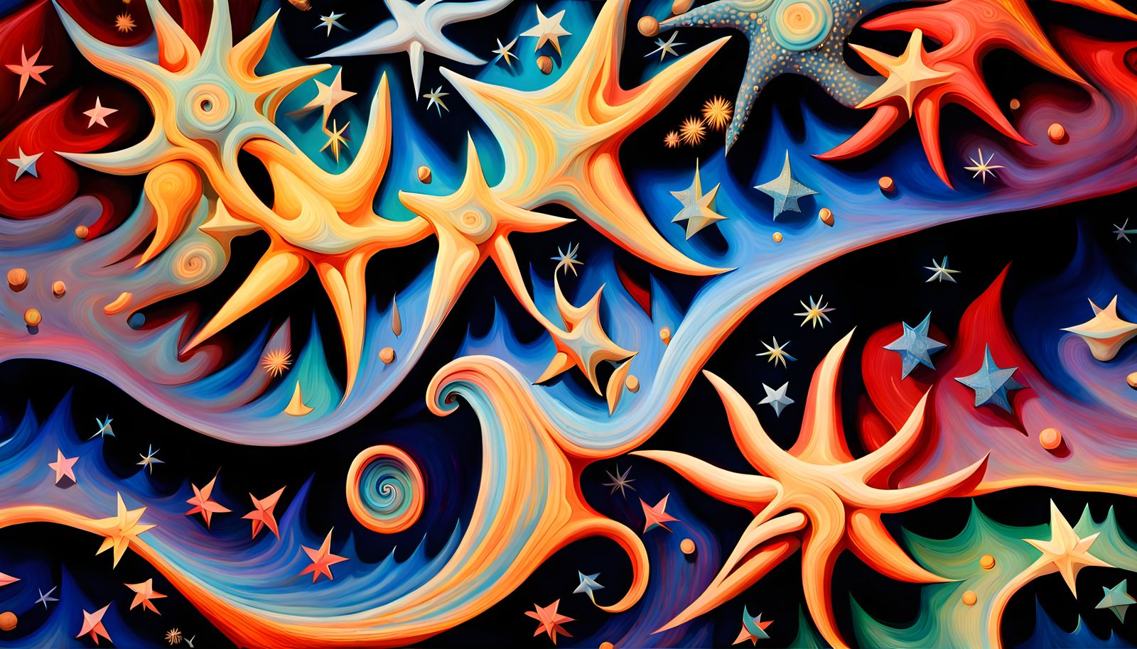 Iridescent Aboriginal Painting of Swirling Celestial Stars