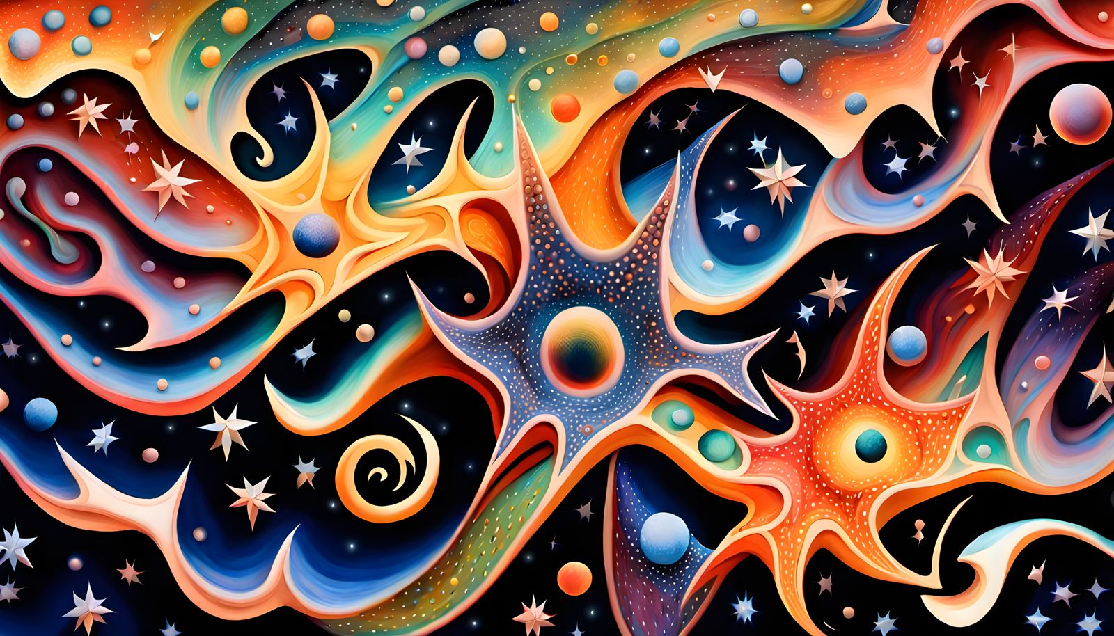 Iridescent Aboriginal Painting of Swirling Celestial Stars