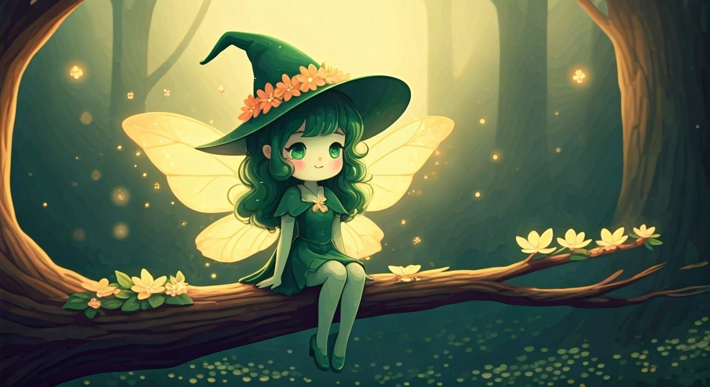 Chibi Green Witch with Flowery Wings, Apofiss Style