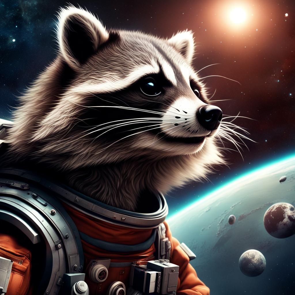 Raccoon Astronaut in Space: Digital Matte Painting