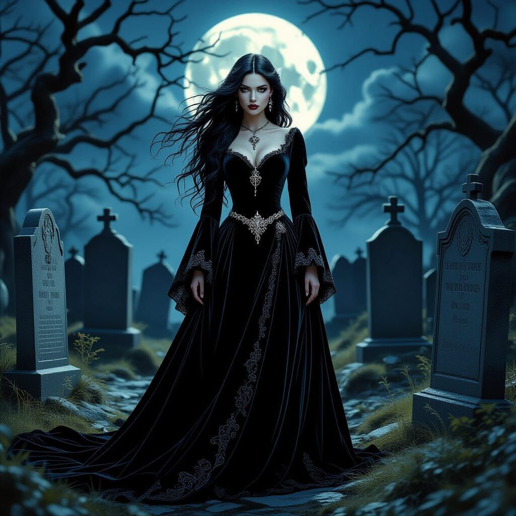 Gothic Woman in Graveyard, Classic Horror Style