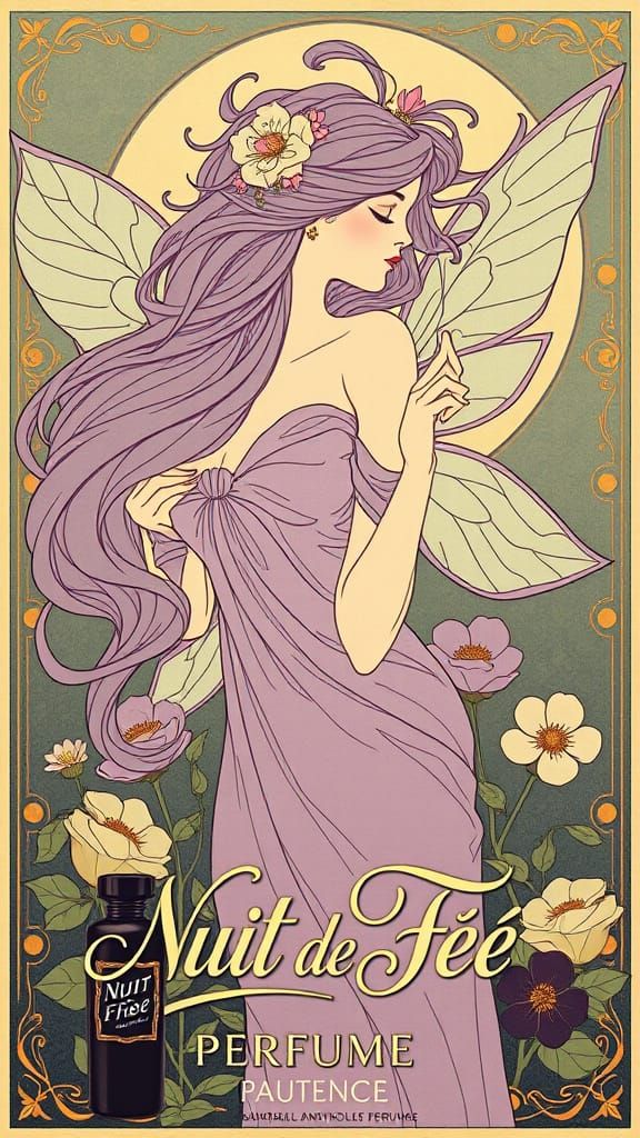 Art Nouveau Fairy Perfume Ad in Mucha Style