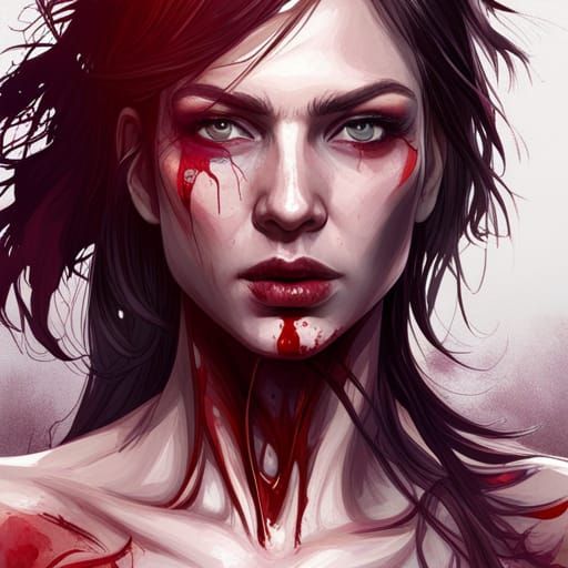 Hyperdetailed Portrait of a Bloody Woman