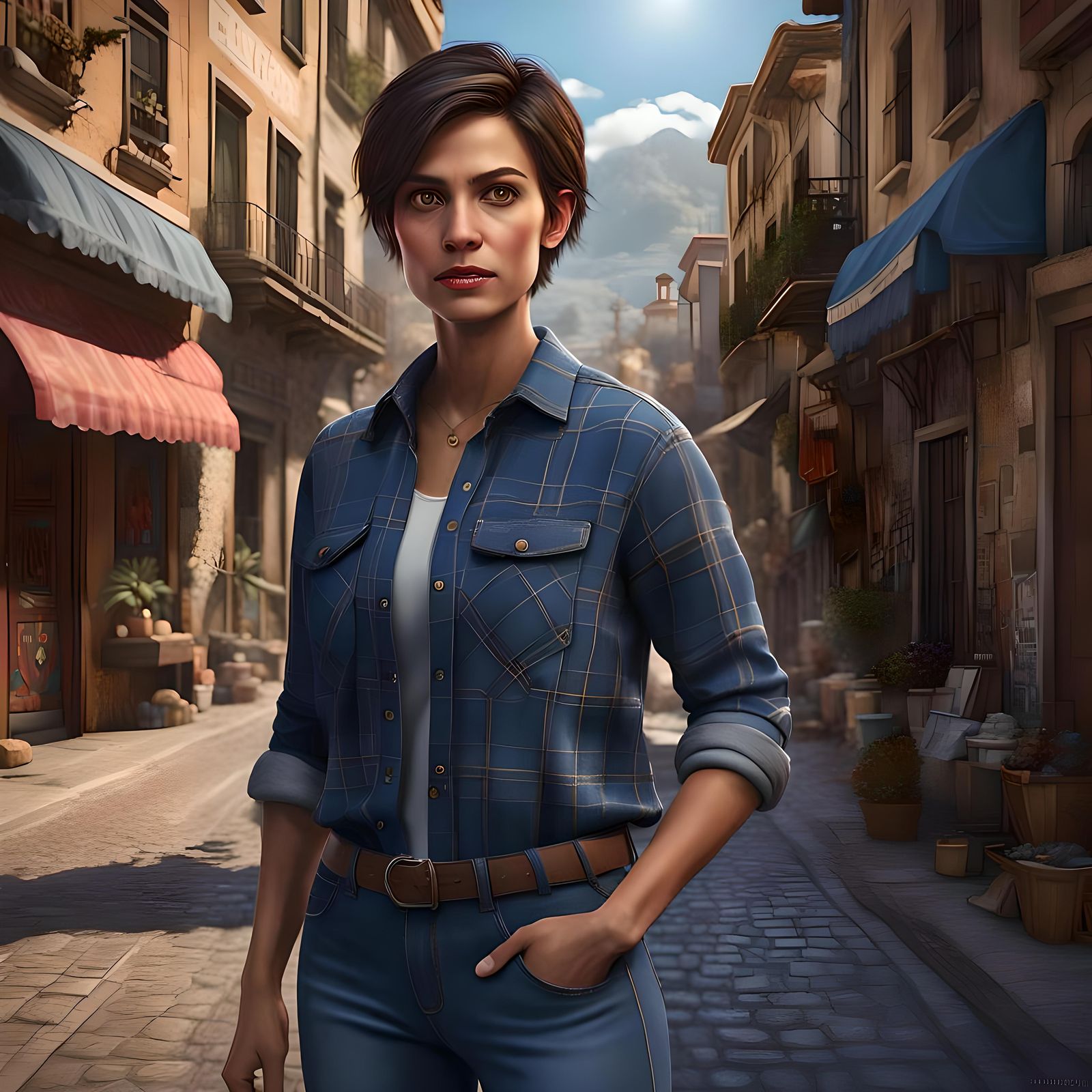 Latina Reporter in Detailed Matte Painting