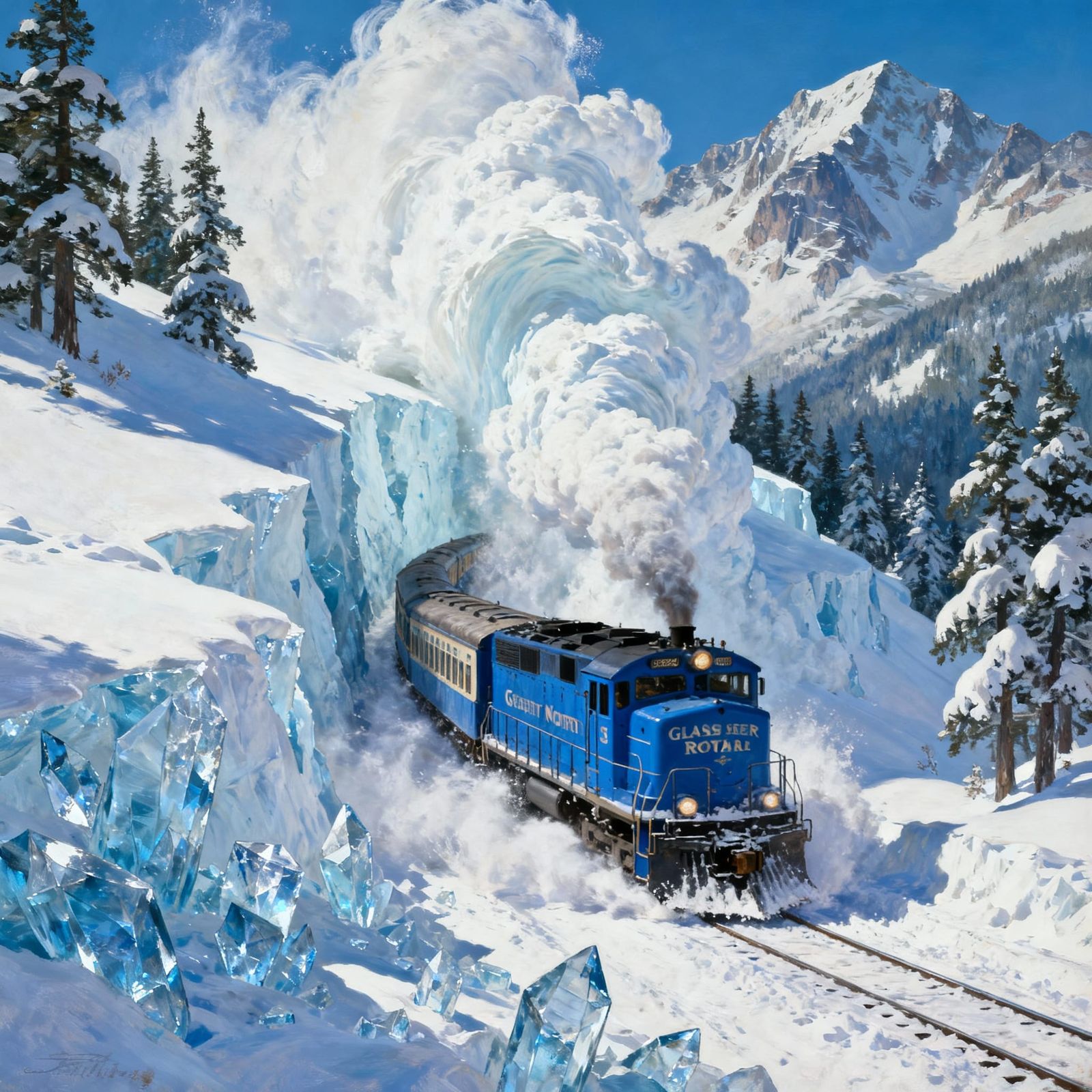 Great Northern Train Plows Through Snow Drifts