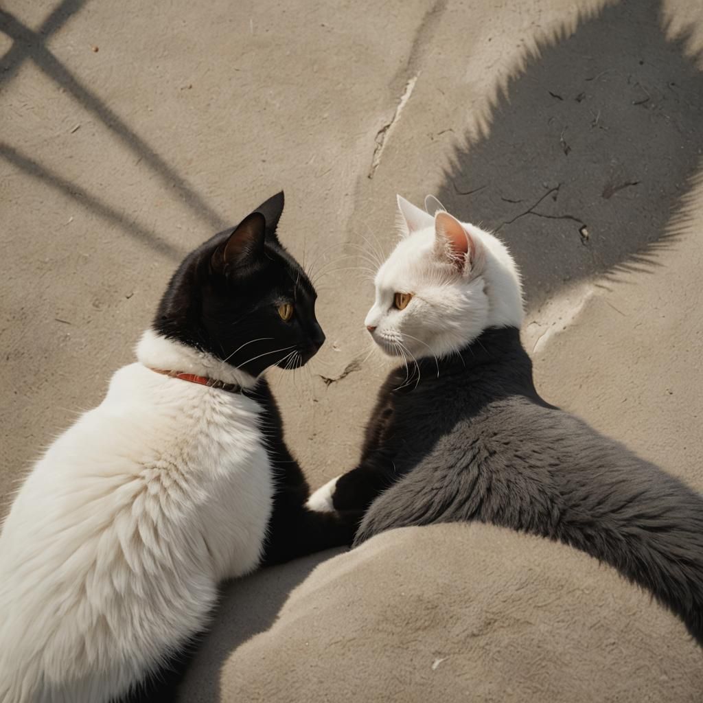 Yin-Yang Cats Form Heart in Anime Style