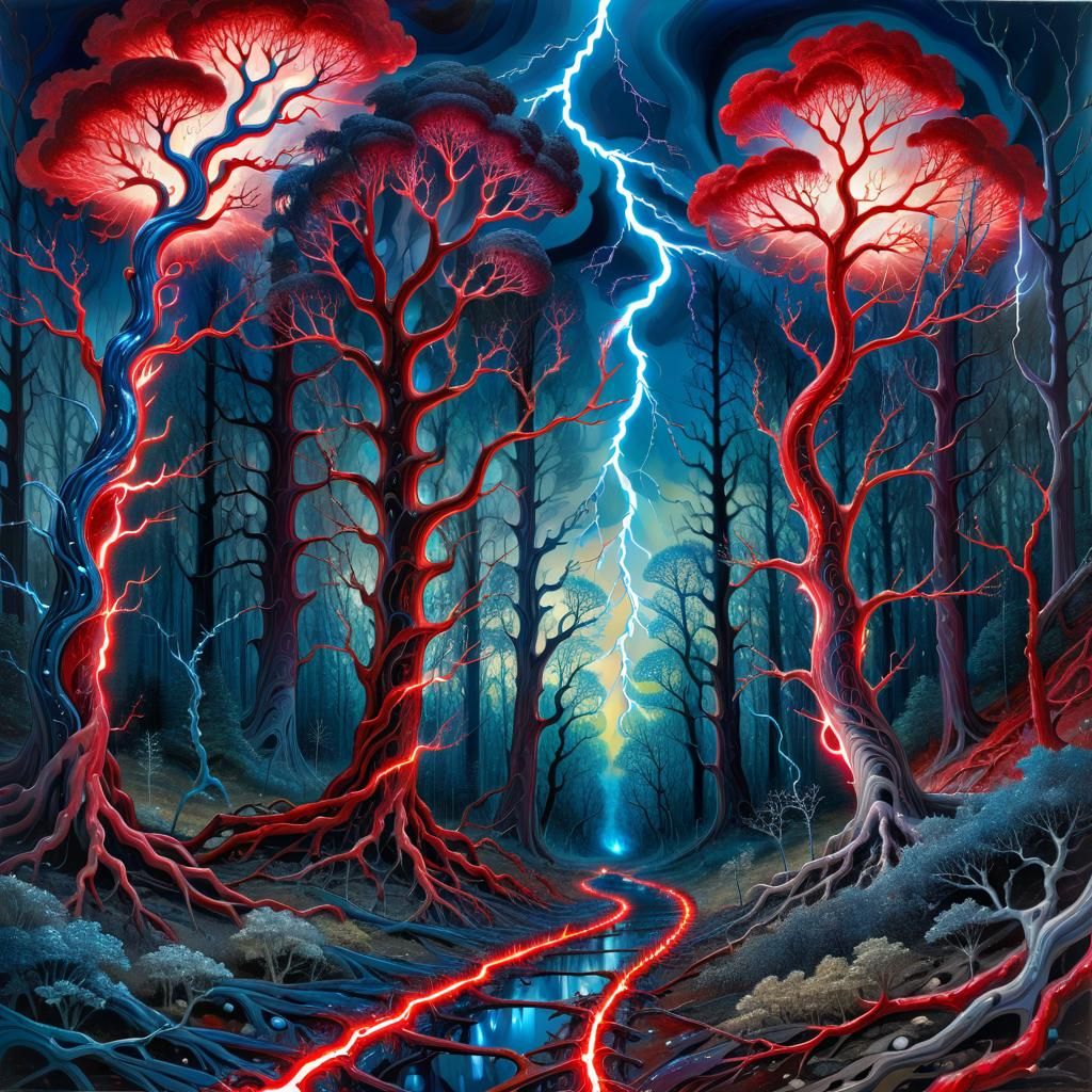 Liquid Metal Forest with Electric Lightning
