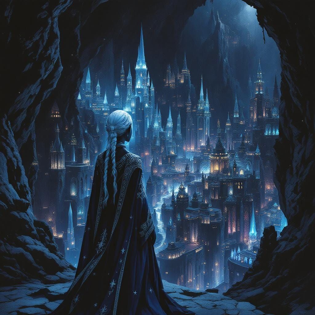 Drow Princess Overlooks Underdark City