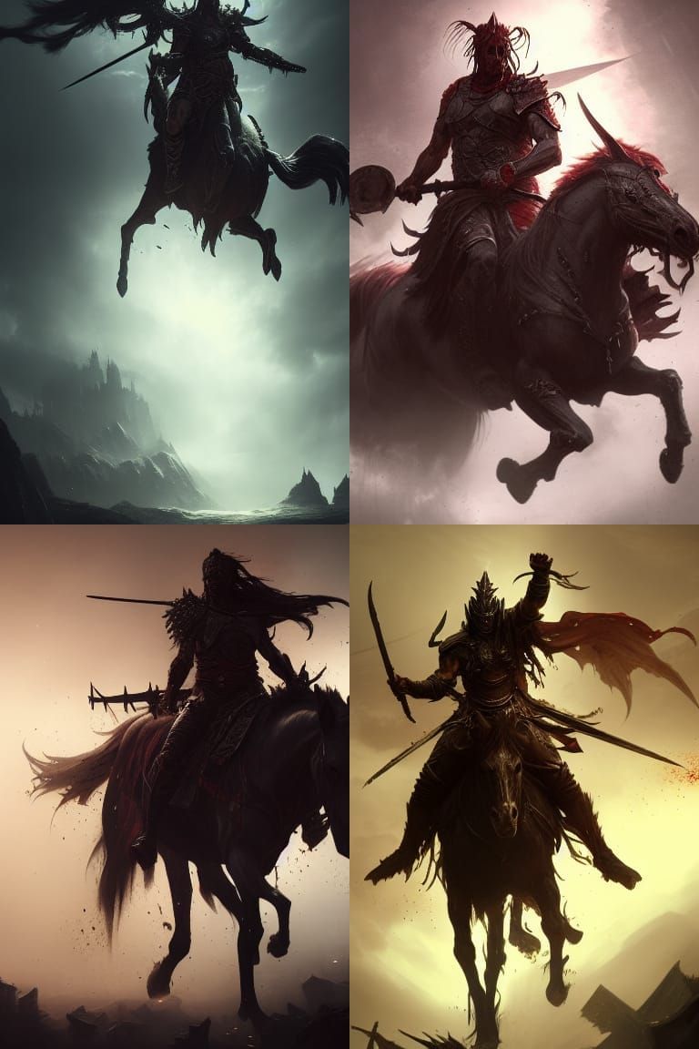 Nightmare Blood Warrior God on Horse in Dark Fantasy