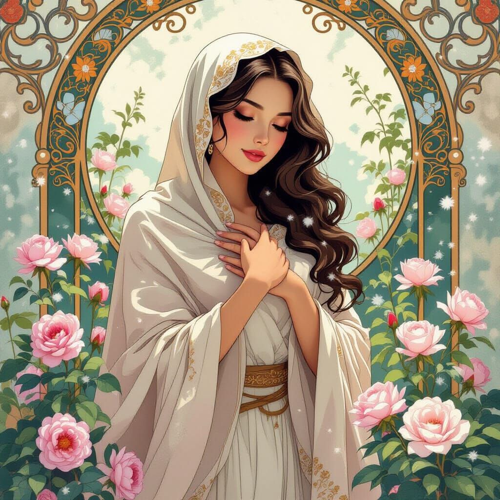 Woman in Spring Snow, Inspired by Art Nouveau and Ethereal S...