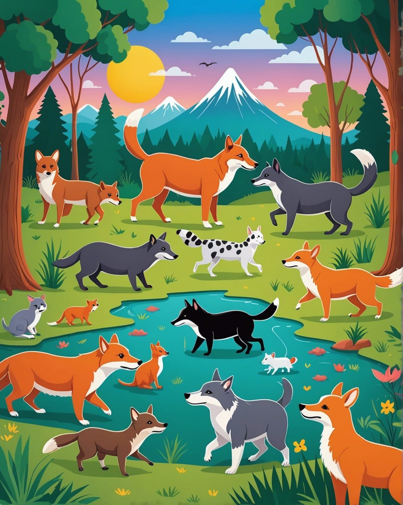 Cartoon Animals Zoomies in Vivid Color