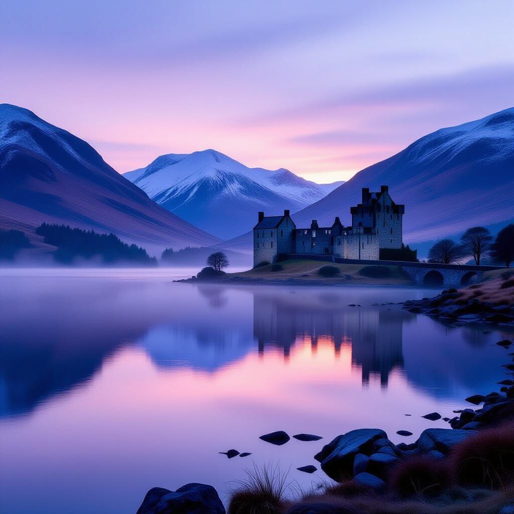 Scottish Highlands Twilight: Hyperrealistic Panoramic Vista