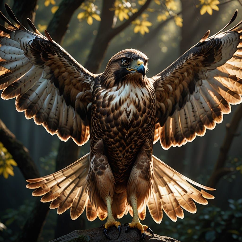 Realistic Hawk with Wings Spread in Cinematic Light