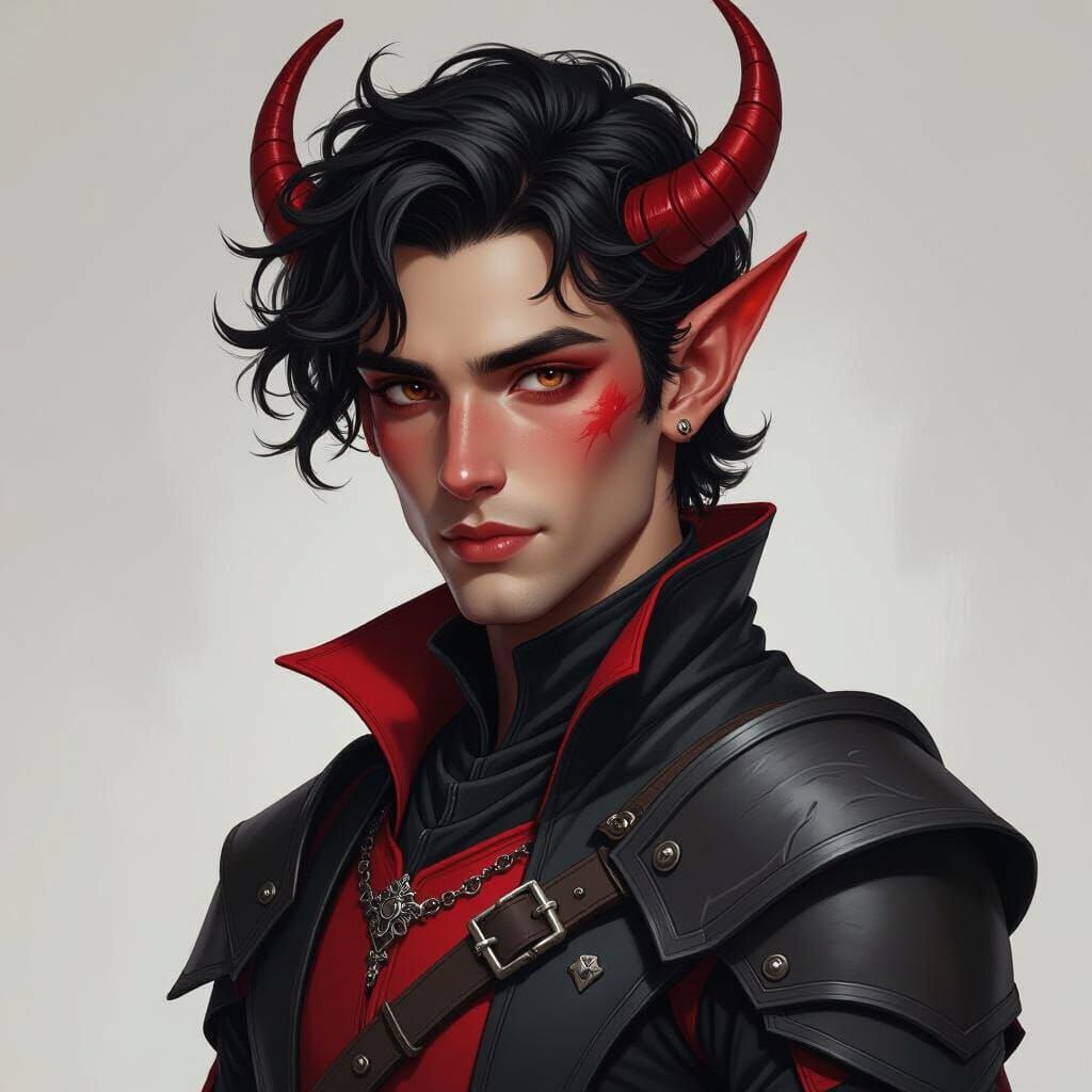 Confident Tiefling Character in Dark Fantasy Style