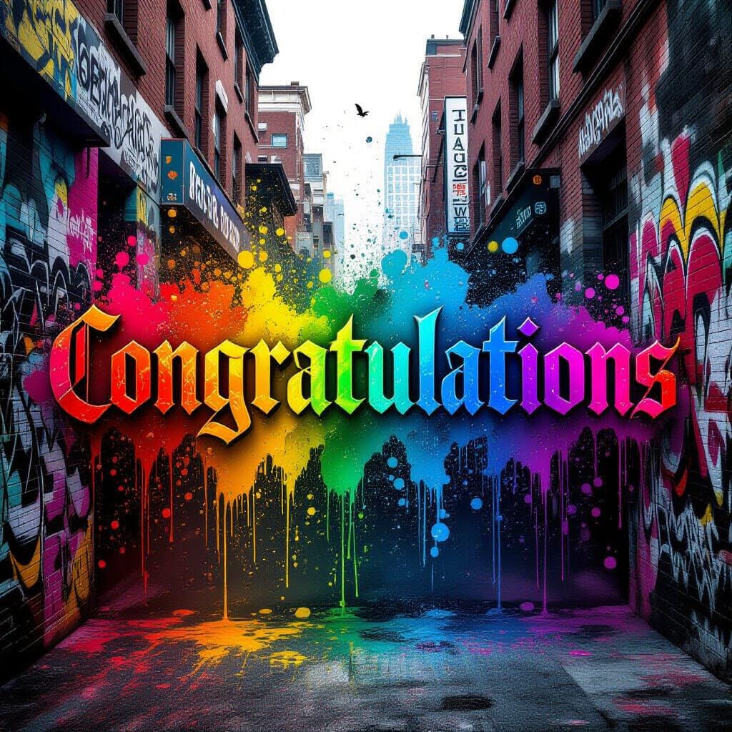 Colorful Gothic 'Congratulations' in Graffiti Art Style