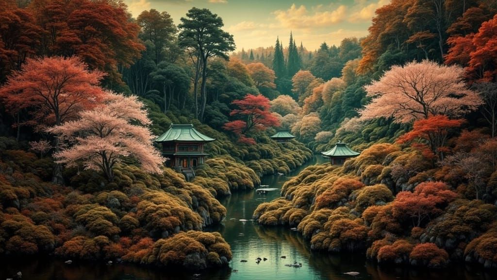 Serene Japanese Garden in Autumn Colors