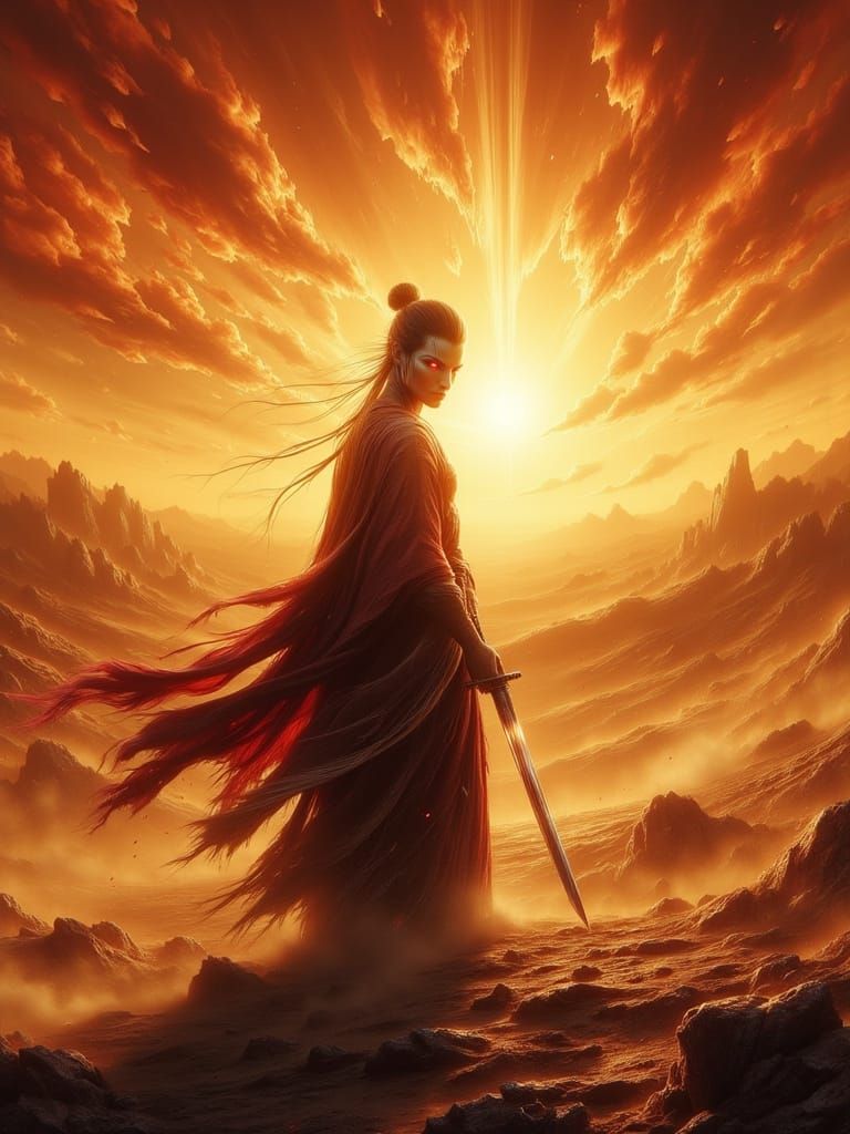 Samurai Warrior in Desert, Ukiyo-e Style