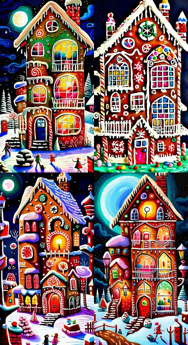 Gingerbread House Wonderland by Tim Burton and Kandinsky