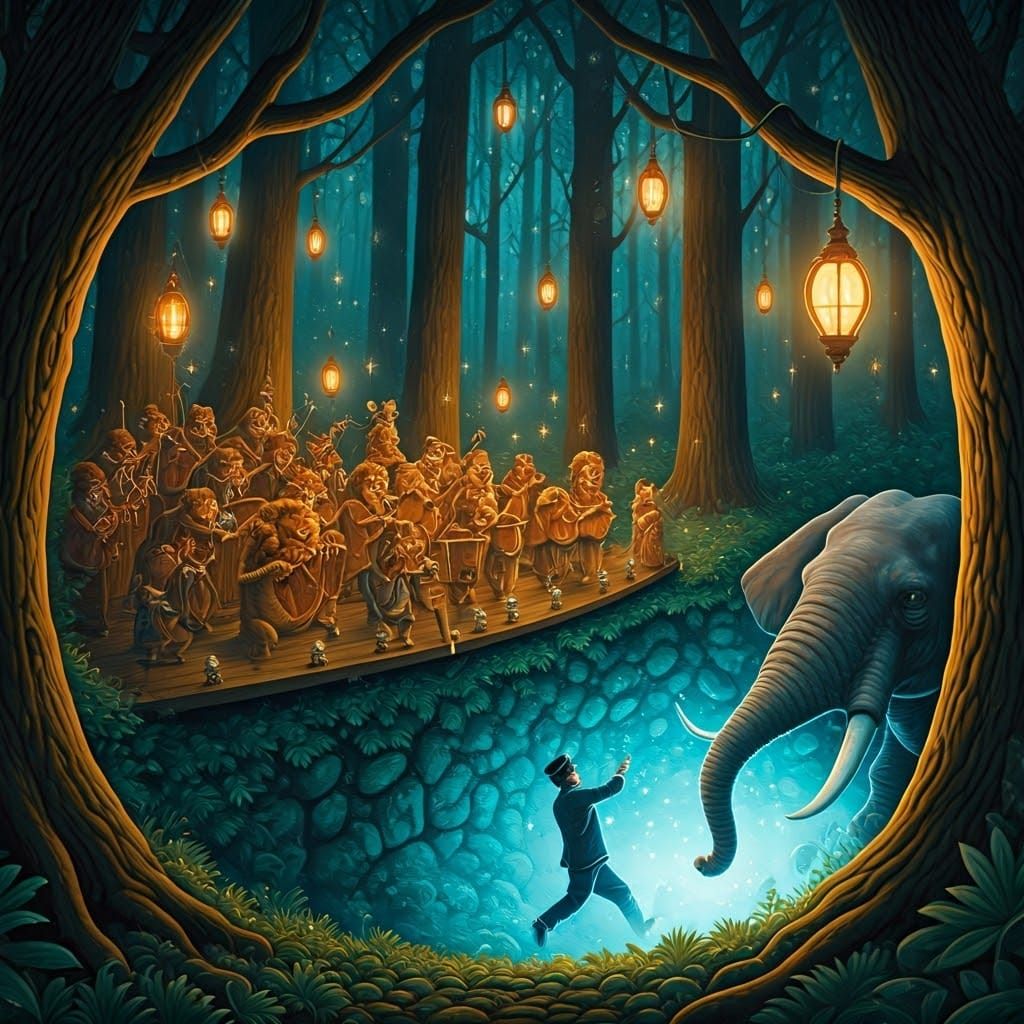 Fantastical Forest Orchestra Accident: A Hyper-Detailed Illu...