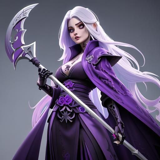 Woman with Skeleton Tattoo Holding Scythe