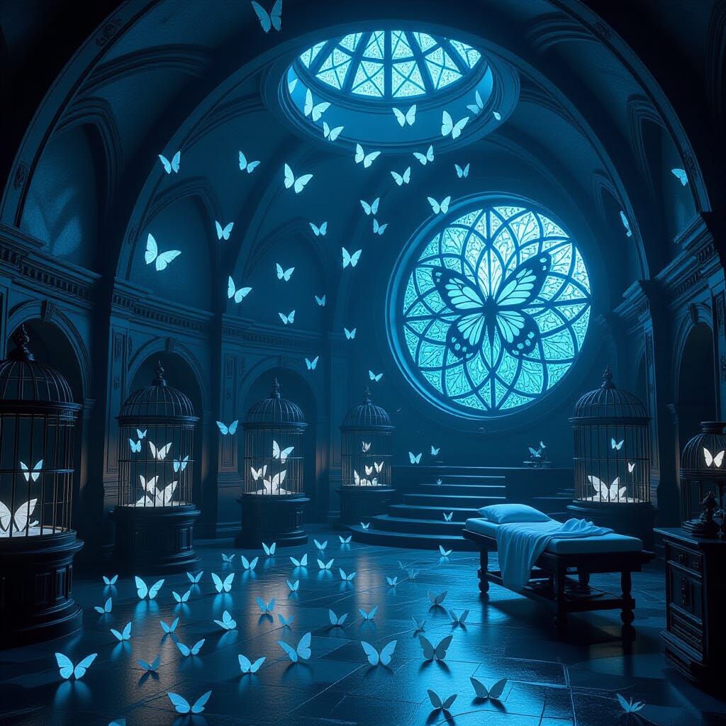 Secret Butterfly Chamber with Hidden Pathway and Ornate Wind...