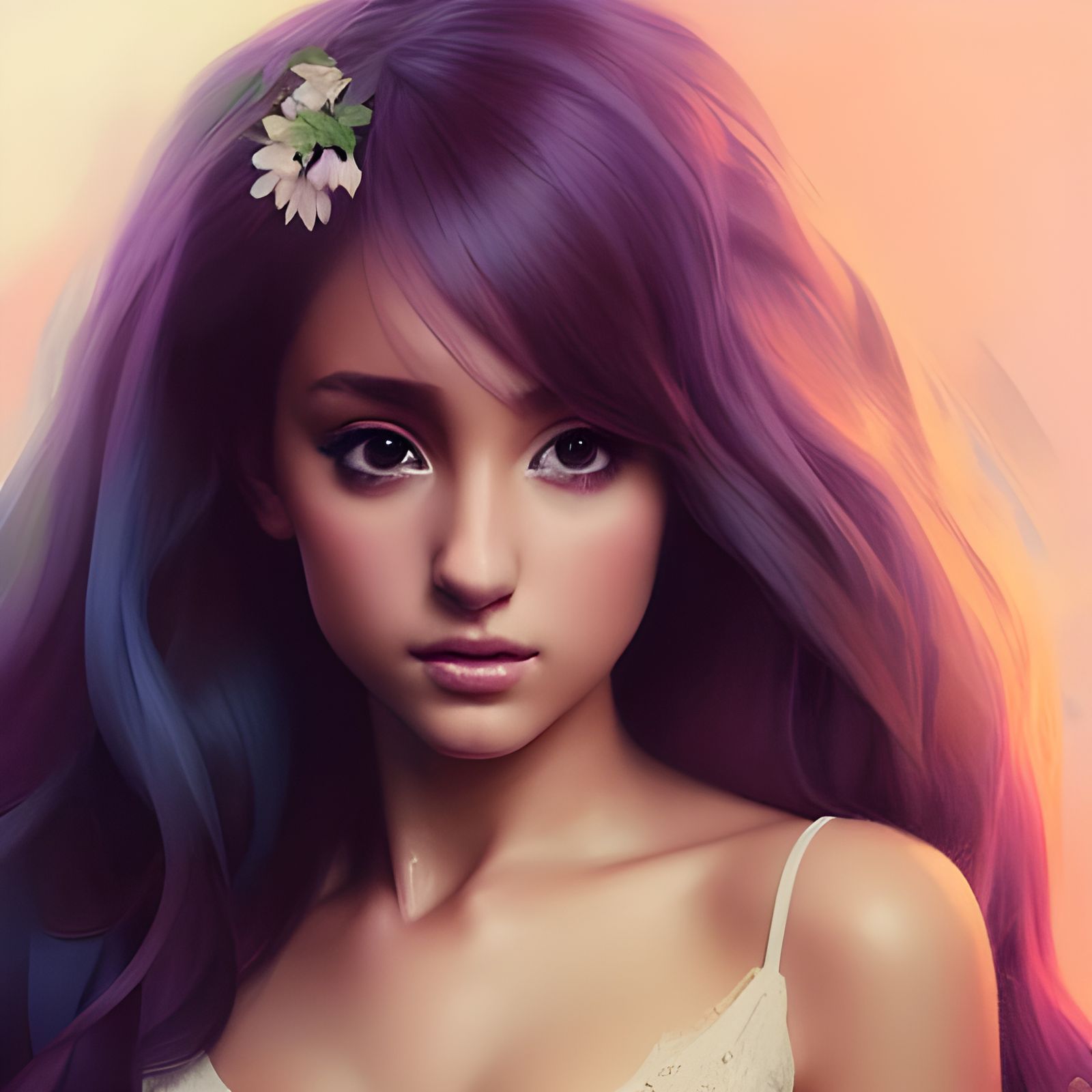 Elegant Woman with Floral Hair, Hyper-Realistic 8K