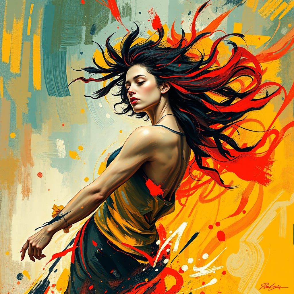 Neo Expressionist Woman in Dynamic Motion