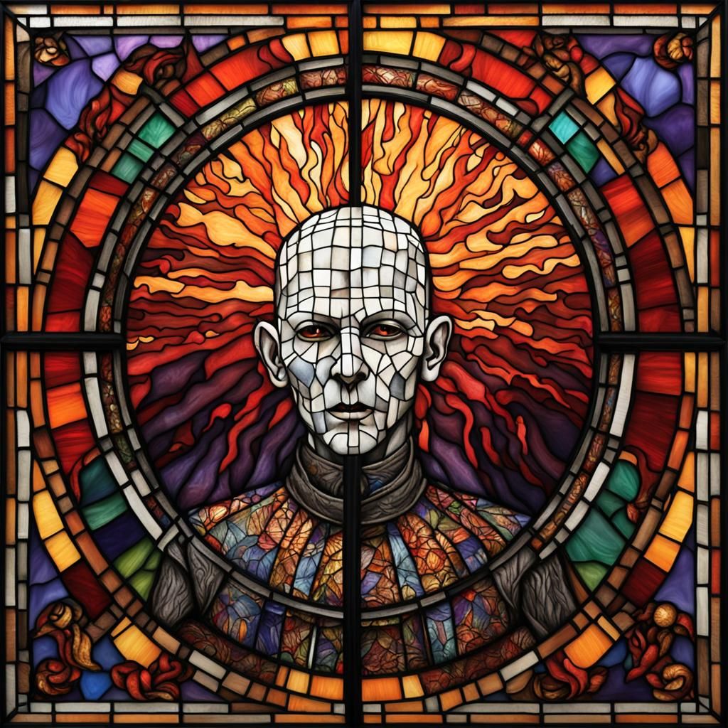 Pinhead as Satanic Priest in Stained Glass