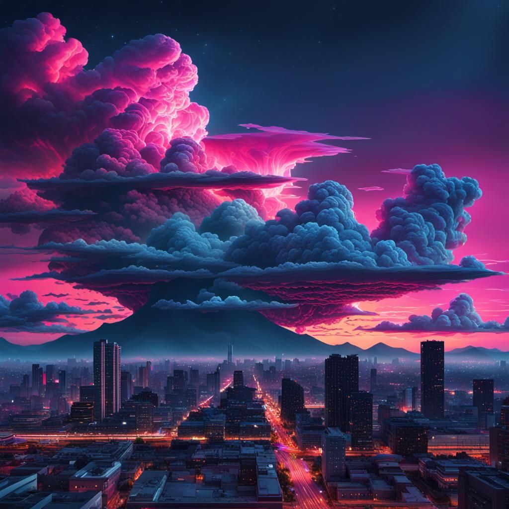 Synthwave Cloudy Sky at Dusk in HDR