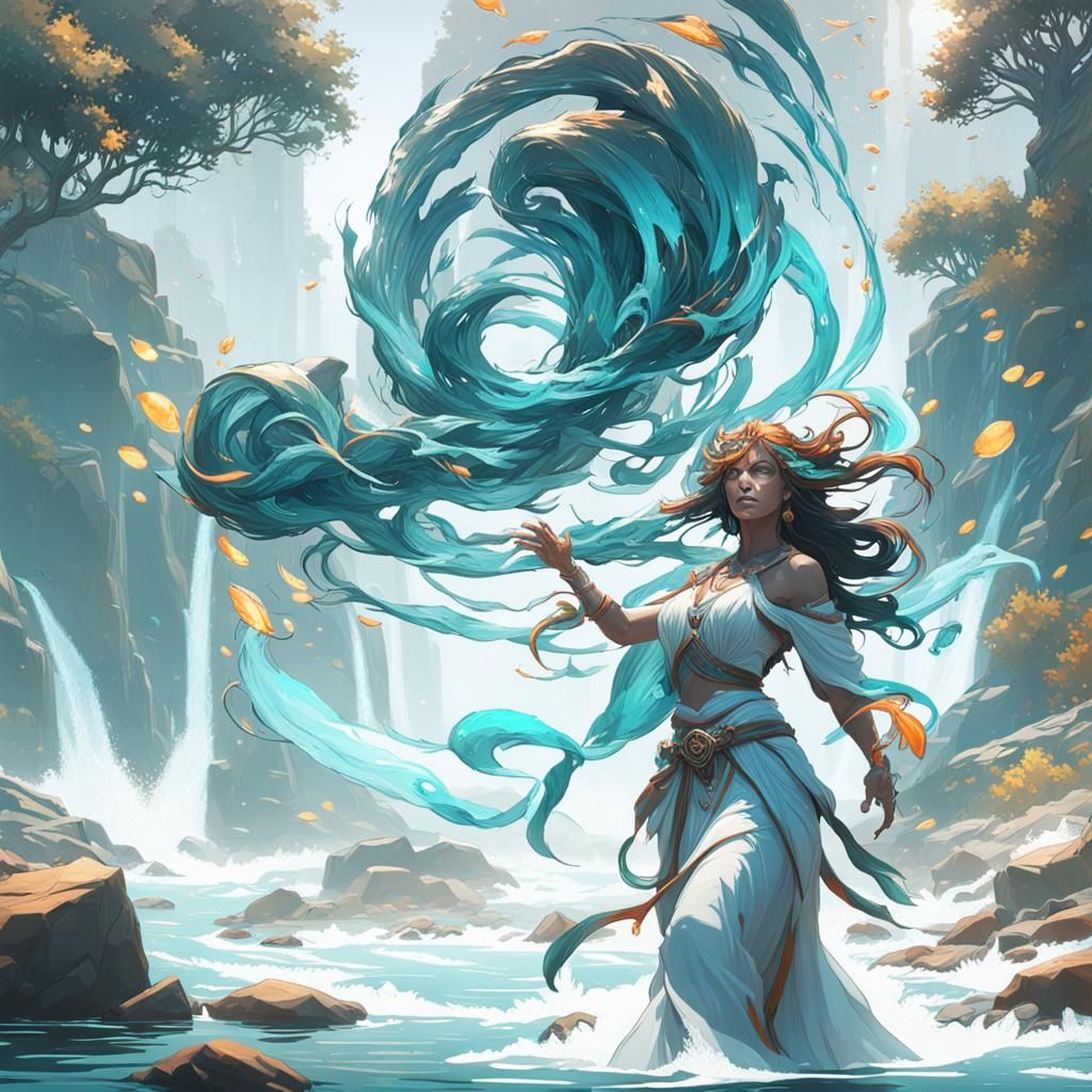 River Spirit and Woman: Hyperdetailed Concept Art